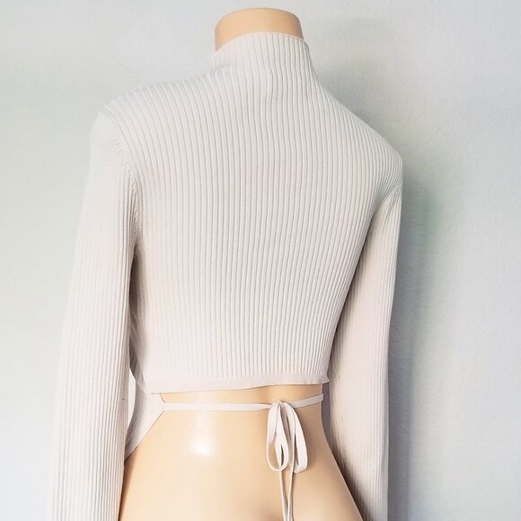 Aritzia Babaton Sculpt Knit Tie Back Sweater Long Sleeves Rib Mock Neck S $98 - Picture 10 of 16